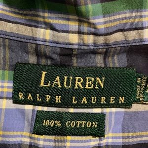Ralph Lauren Blue Plaid Short Sleeve Button Up Shirt